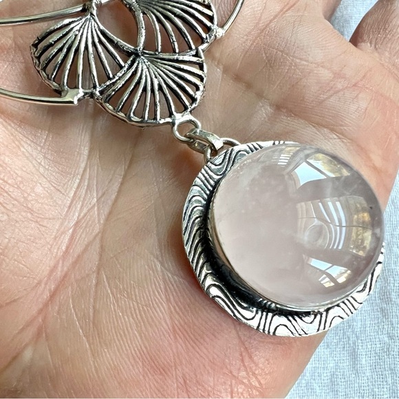 925 ORNATE Rose Quartz + Larimar Necklace Pendant - Picture 4 of 10